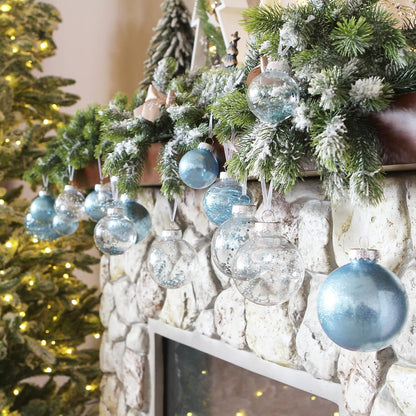 Sea Team Shatterproof Clear Plastic Christmas Ball Ornaments Decorative Xmas Balls Baubles Set with Stuffed Delicate Decorations (100mm/3.94 inch 16-Pack, Babyblue)