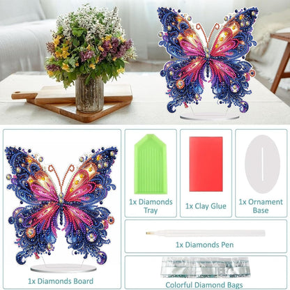 Diamond Painting Kits for Adults Beginners, 5D Full Drill Flowers and Butterfly Crystal Art Desktop Ornament, DIY Single Sided Home Office Desk Decor, Creative Craft Gift Set with Tools