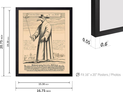 Poster Master Vintage Medieval Poster - Retro Illustration Print - Gift for Friend - Plague Doctor, Pandemic Mask, Physician, Black Death - Wall Decor for Home, Living Room, 16x20 Black Framed