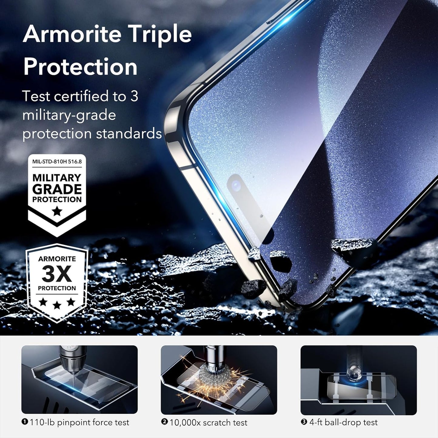ESR 3+1 Pack for iPhone 15 Pro Max Screen Protector, [9H Hardness] [Military Grade Shatterproof] Full Coverage Ultra-tough Tempered Glass Film, Easy Installation Frame, 1 Set of Camera Lens Protector