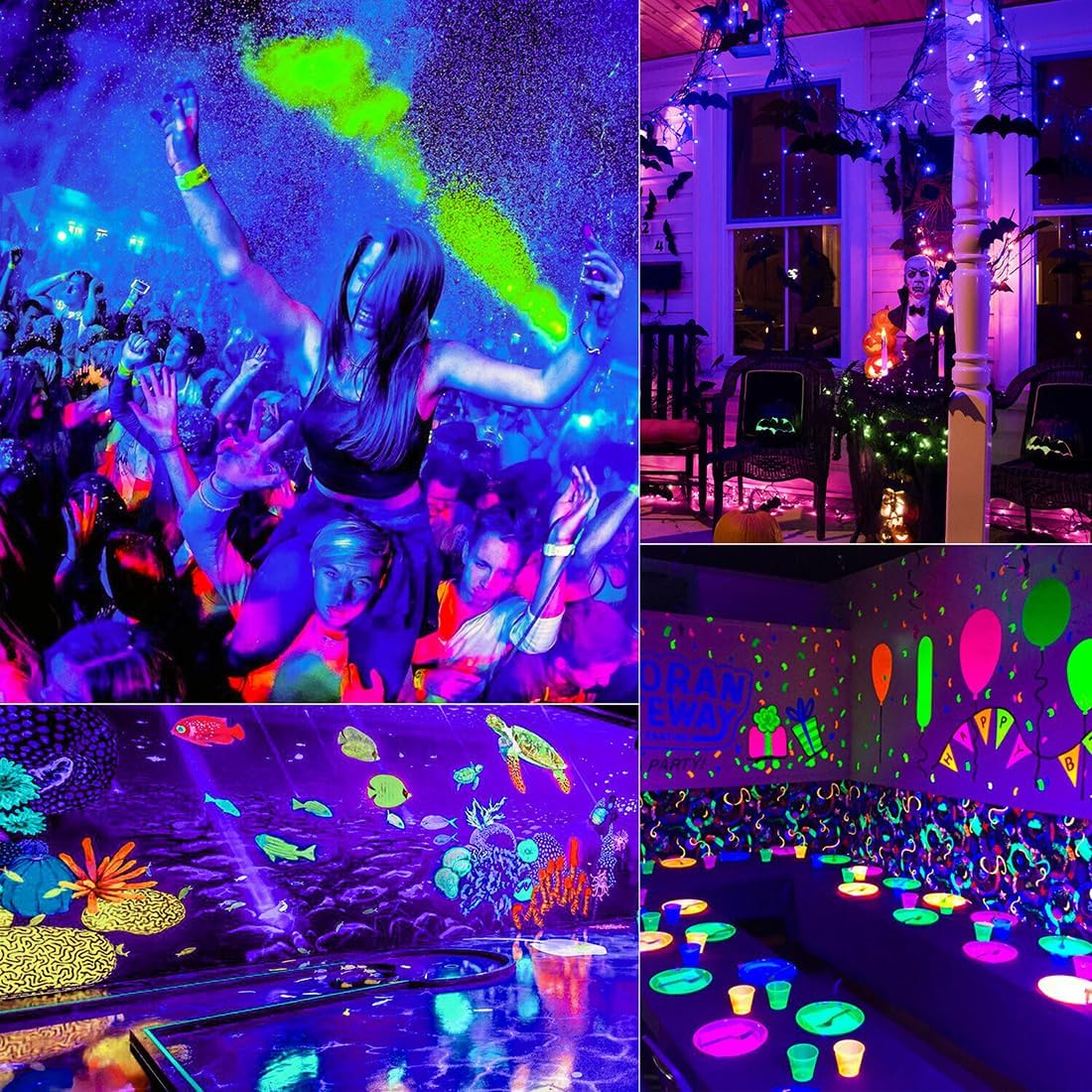 MELPO Black Light 30W LED Blacklight Flood Light Outdoor for Glow Party, Halloween Decoration, Body Paint, Fluorescent Poster, Neon Glow, IP66,US-Plug-Switch-6.7Ft Cord (4 Pack)