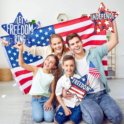 Large Size Wooden Star 4th of July Ornaments to Paint, Independence Day Wooden Patriotic Day DIY Blank Cutouts Unfinished Round Ornament for Crafts Summer Decorations 6 Pack