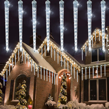 WATERGLIDE 16 Icicles Meteor Shower Lights, 12" Outdoor Icicle Christmas Lights 384 SMD LED Crystal Ice Falling Light, Connectable Raindrop Iciclelight, Xmas Winter Party Tree Holiday Decor, White