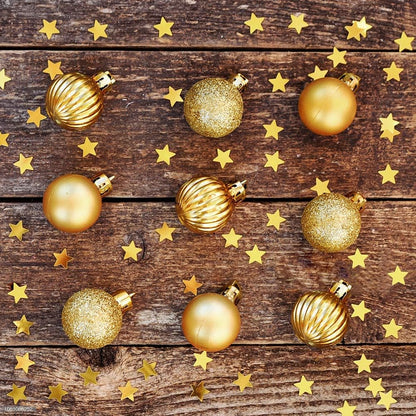 Lulu Home Christmas Ball Ornaments, 34 Ct 1.57" Pre-Strung Hanging Ornament Decorations, Xmas Shatterproof Plastic Balls for Holiday Party Wreath Garlands Trees, Golden