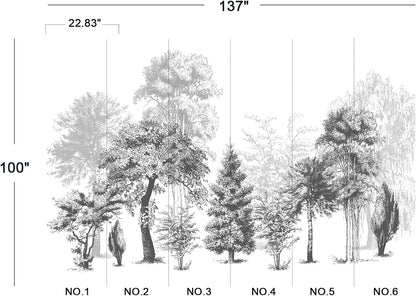 Black and White Oil Painting Forest Wall Mural Wallpaper for Bedroom 137" x 100"