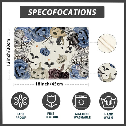 XCHI Spooky Blue Pumpkin Halloween Placemats Set of 6 Table Mats for Party Home Kitchen Dining Table Decorations 12x18 Inch