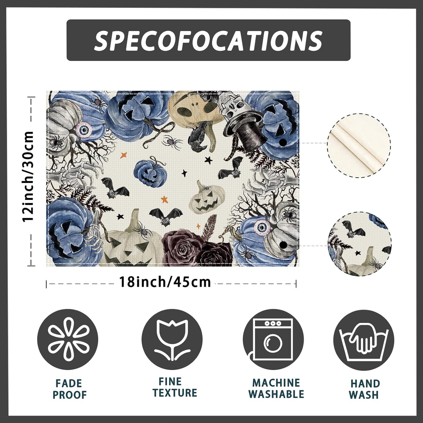 XCHI Spooky Blue Pumpkin Halloween Placemats Set of 4 Table Mats for Party Home Kitchen Dining Table Decorations 12x18 Inch