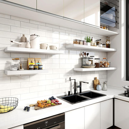 24 Inch Floating Shelves, 12 Inch Deep Floating Shelves for Wall, Floating Shelf with Invisible Brackets, Deep Shelves for Bathroom, Bedroom, Living Room, 2 Pack, White