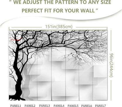 Grey Trees Wallpaper 3D Geometry TV Sofa Background Wall Mural for Bedroom Living Room (Not Peel n' Stick)