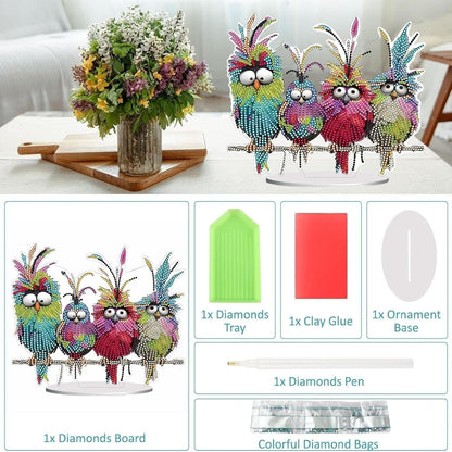 Diamond Painting Kits for Adults Beginners, 5D Full Drill Birds Crystal Art Desktop Ornament, DIY Single Sided Home Office Desk Decor, Creative Craft Gift Set with Tools