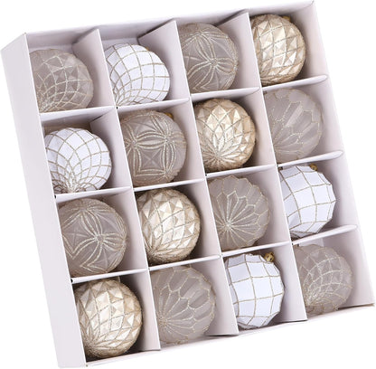 Sea Team Christmas Baubles Set of 16 80mm Christmas Tree Hanging Ornaments Decoration (Champagne and Matte)