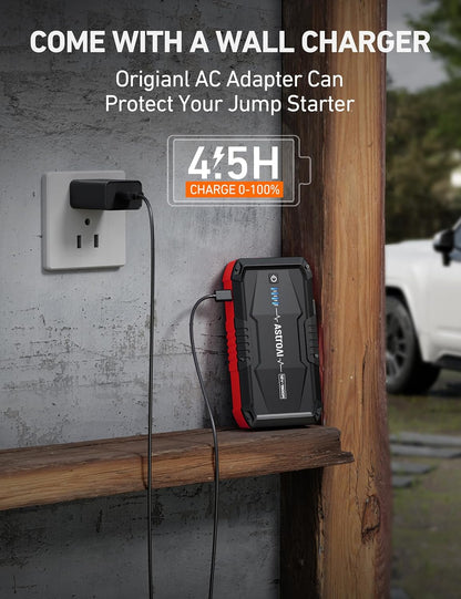 AstroAI S8 Car Battery Jump Starter, 1500A Peak Car Jumper Starter Battery Pack for Up to 6.0L Gas & 3.0L Diesel Engines, 12V Portable Jump Box with 3 Modes Flashlight and Jumper Cable (Red)