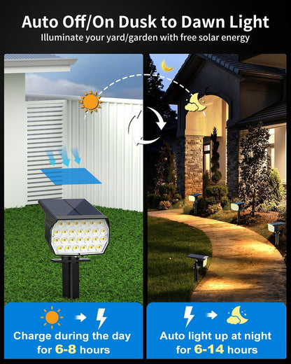 3 Colors Solar Lights Outdoor Waterproof IP65 Outdoor Spot Lights for Yard 52 LEDs 600LM Solar Powered Landscape Spotlights Solar Security Wall Lights for Garden Pathway Outside- 10 Pack