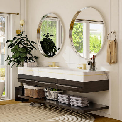 30 Inch Round Bathroom Mirror - Wall Mounted Circle Mirror with Metal Frame, Modern Mirror Suitable for Bathroom, Vanity, Entryway, Living Room, Wall Decor,Silver