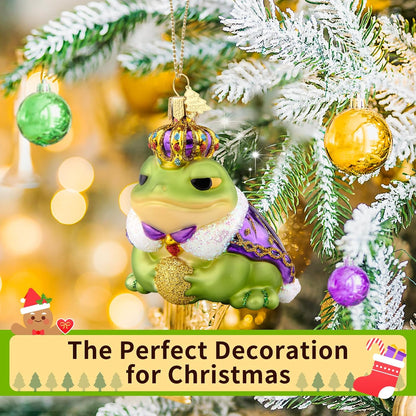 Frog Christmas Tree Ornaments,Hand-Blown Glass Ornaments,Frog Prince Watcher Collection Figurines Hanging Ornament,Christmas Decorations for Animal Lovers Holiday Party Home Gift