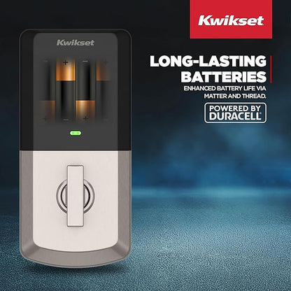 Kwikset Aura Reach Smart Lock Matter Over Thread and Bluetooth Enabled Keyless Entry Door Lock Deadbolt, BHMA Certified, Proximity Wakeup, Geofence Auto-Unlock Satin Nickel
