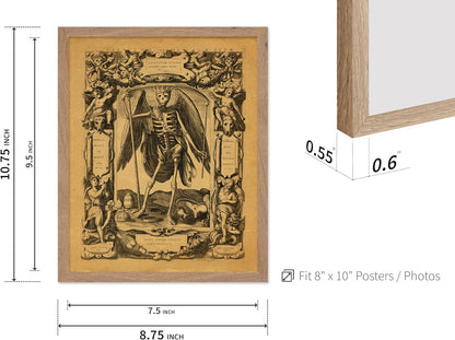 Poster Master Vintage Medieval Poster - Retro Gothic Print - Gift for Artist, Friend - Angel of Death, Memento Mori, Life, Skeleton, Dark - Wall Decor for Home, Living Room, 8x10 Beige Framed