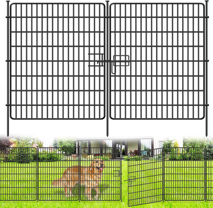 10 Panels No Dig Fence with Gate, 40 in(H) X 24 ft(L) Garden Decorative Fence Animal Barrier for Dogs, Rustproof Metal Garden Edging Border for Outdoor, Yard, Patio, Black