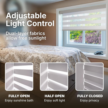 HESTIA Cordless Zebra Blinds Light Filtering Roller Shades Blackout Indoor Window Blind for Home Office,White,35" W x 60" H