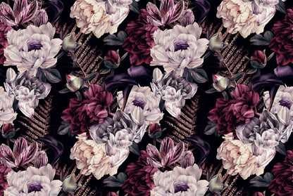 Floral Wallpaper Watercolor Dark Peony Flowers Mural Wallpaper for Bedroom Living Room (Not Peel n' Stick)