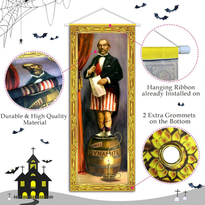 Halloween Decorations Large 4 PCS Haunted Mansion Stretching Portraits Vintage Vinyl Backdrop Decor Outdoor Horror Poster for Indoor Holiday Home Wall Art Wallpaper Hanging Porch Sign Banner Party