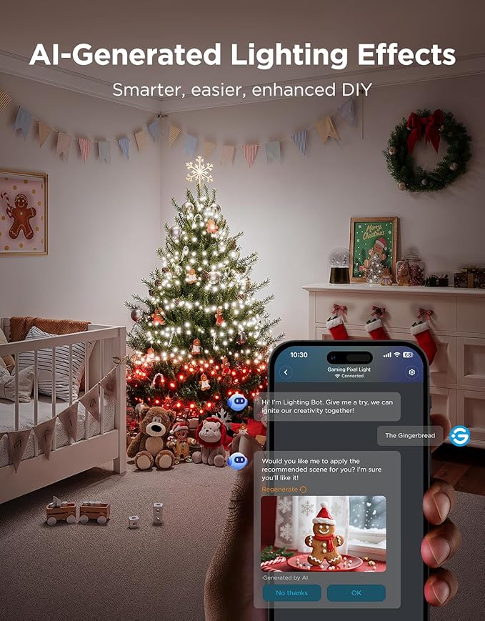 Govee Christmas Sparkle String Lights 66ft, RGBWIC String Lights with 250 Bullet-Head LEDs, App-Controlled, 140+ Scene Modes, 3D Shape Mapping, Works with SmartThings, Indoor Holiday Decorations