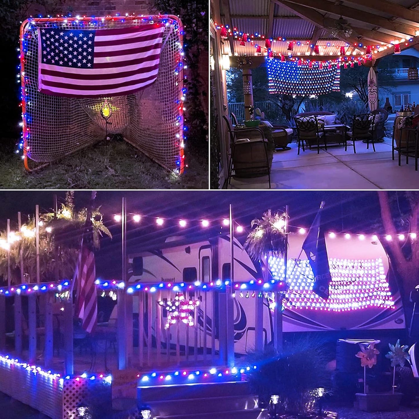 JMEXSUSS 200 LED 66ft Red White and Blue Lights Outdoor, Expandable Waterproof 4th of July Lights, 8 Modes Patriotic String Lights Plug in for 4th of July Tree Independence Day Indoor Decorations