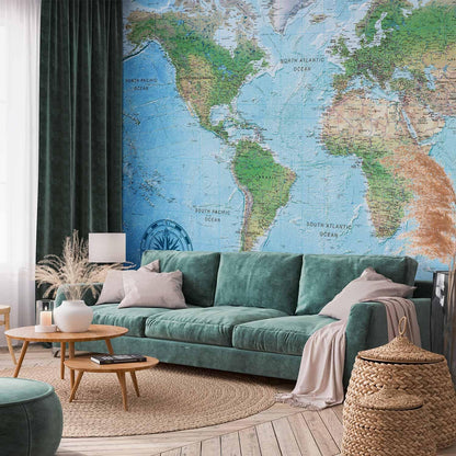 artgeist Premium Wall Mural World Map 157x110 in - XXL Non-Woven Wallpaper Fleece Wall Decor Photo Print Picture Image Design Home Map of The World k-A-0127-a-a