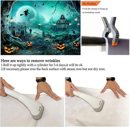 Avezano Halloween Photography Backdrop Full Moon Scary Night Castle Pumpkins Party Background Spooky Witch Bats Cemetery Child Kids Halloween Party Decorations Photoshoot Backdrops (8x6ft, Green)