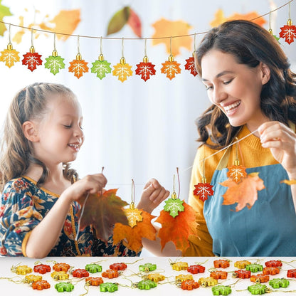JULMELON 24Pcs Maple Leaf Ornaments, Fall Leaves Tree Decorations Autumn Harvest Hanging Ornaments with Rope Maple Pendant for Farmhouse Rustic Party Favors Craft Supplies