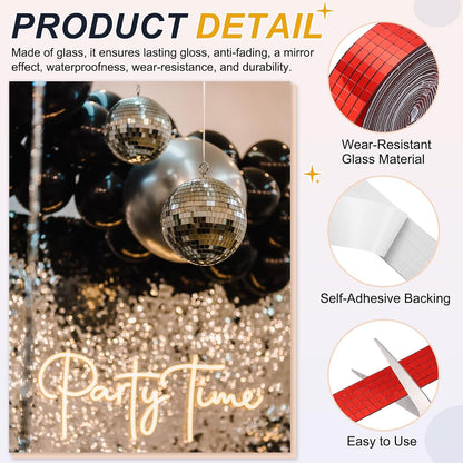 PATIKIL 5x5mm Self Adhesive Mirrors Mosaic Tiles, 3600 Pcs Square Mini Glass Mosaic Disco Tile Sticker for DIY Craft Disco Ball Party Decoration, Red