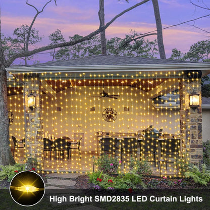 Curtain Lights Battery Operated 200 LED Curtain Fairy Lights 6.6×6.6ft with Remote Timer Outdoor Wall Light Fully Waterproof for Wedding Backdrops Bedroom Decor (Warm White)
