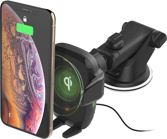 iOttie Auto Sense Qi Wireless Car Charger - Automatic Clamping Dashboard Phone Mount with Wireless Charging for Google Pixel, iPhone, Samsung Galaxy, Huawei, LG, and other Smartphones.