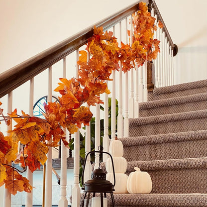 CQURE 10 Pack Fall Leaf Garland, Hanging Vines Garland Artificial Fall Maple LeavesThanksgiving Decor for Home Wedding Fireplace Christmas