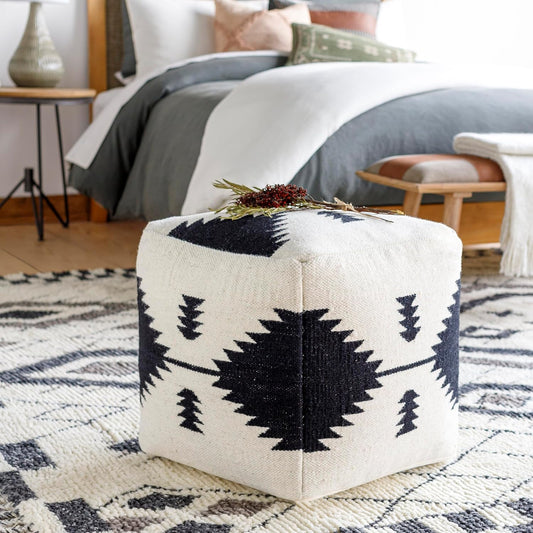 Mark&Day Pouf Ottoman, Leobendorf Rustic Cream Cube Pouf Foot Rest for Living Room, Bedroom and Boho Home Decor (18"x18"x18")