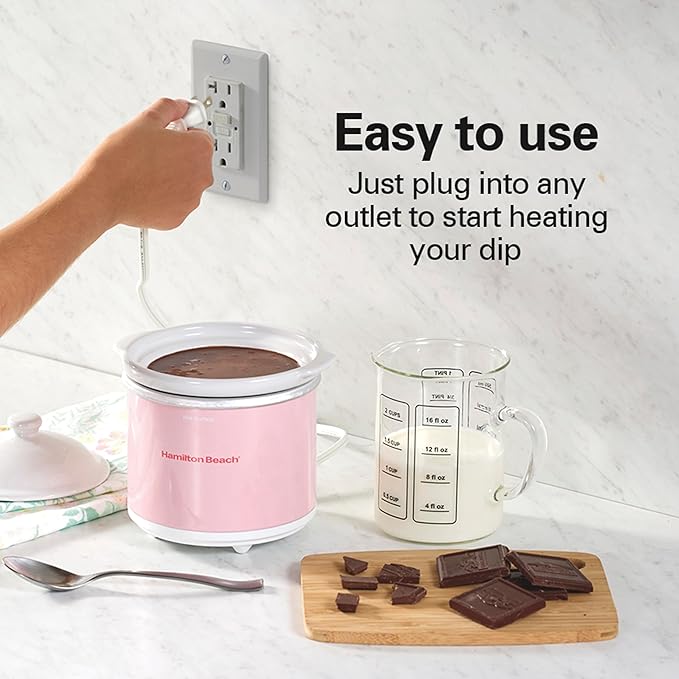 Hamilton Beach Party Dipper Electric Food Warmer Twin Pack, Great for Entertaining and Gifts, 20 oz. Capacity, For Desserts, Dips, Sauces, Cheeses, Solid Pink and Colorful Floral Print (33102)