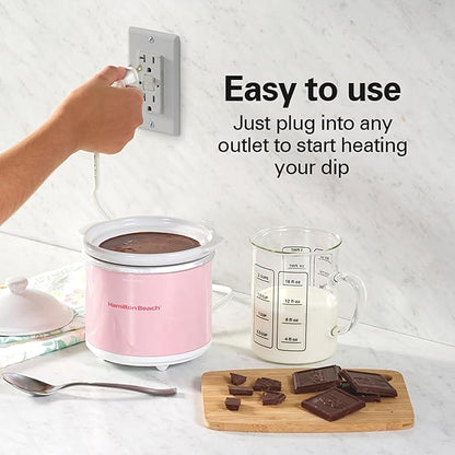 Hamilton Beach Party Dipper Electric Food Warmer Twin Pack, Great for Entertaining and Gifts, 20 oz. Capacity, For Desserts, Dips, Sauces, Cheeses, Solid Pink and Colorful Floral Print (33102)