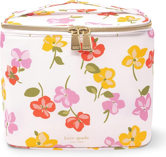 kate spade new york, Insulated Lunch Tote, Small Lunch Cooler, Cute Lunch Bag for Women, Striped Thermal Bag with Double Zipper Close and Carrying Handle (Spring Pansies)