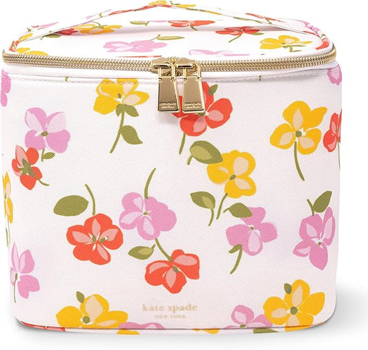 kate spade new york, Insulated Lunch Tote, Small Lunch Cooler, Cute Lunch Bag for Women, Striped Thermal Bag with Double Zipper Close and Carrying Handle (Spring Pansies)