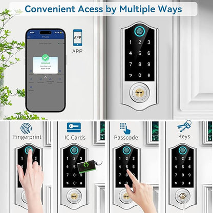 Harfo Fingerprint Smart Door Locks for Front Door with Handle Set, App Control, Keyless Entry Door Lock Keypad Deadbolt, Bluetooth Digital Electronic Touchscreen, Easy Install, Auto Lock, Satin Nickel