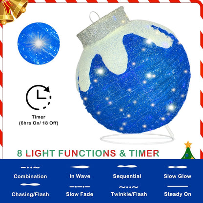 BRIGHTDECK Outdoor Christmas Ornaments, Lighted Pop-Up Outdoor Holiday Ball Decoration with 80 LED Lights, 8 Light Modes, Lighted Collapsible Holiday Decorations for Yard, Home (Blue)