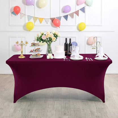 Spandex Table Cover for 4FT or 6ft or 8ft Table Universal Fitted Stretch Tablecloth for Party, Banquet, Wedding and Events-Burgundy