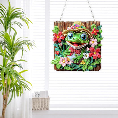 Lxmsja DIY Cute Frog Diamond Painting Hanging Ornament, Double-Sided Acrylic Flowers Diamond Art Kit, Special Shaped Drill Pendant Window Art Kit, Suncatcher Hanging Craft Decoration 8x8 inch