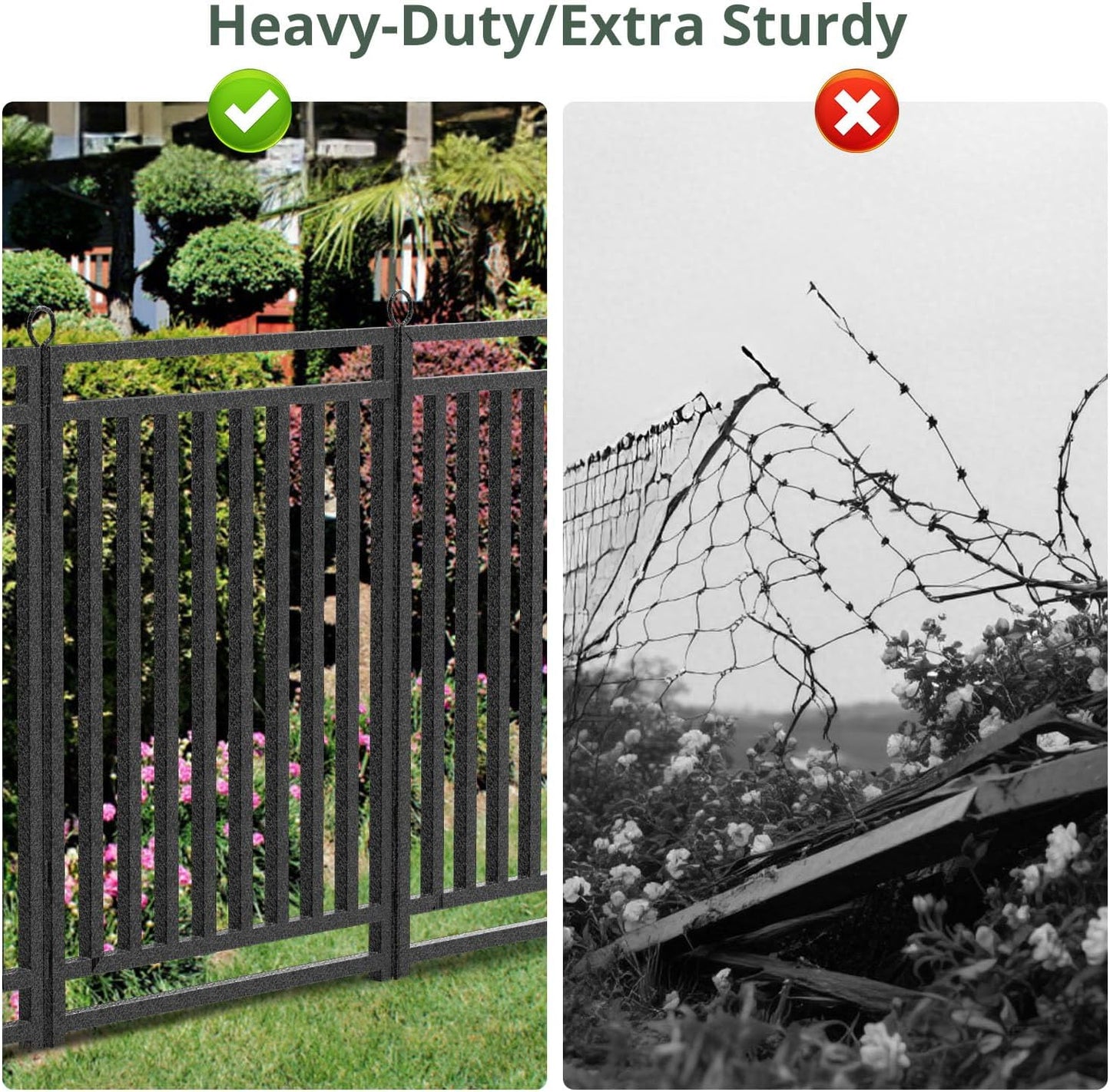 Decorative Garden Fence Metal Dog Fence Outdoor for Yard, 72ft (L) × 32in (H), 28 Panels + 4 Gates, Rustproof Animal Barrier Fencing for Patio & Flower Bed, No Dig, Black-Silver