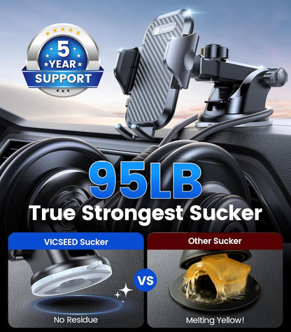 VICSEED Strong Suction Car Phone Holder [Ultra-Stable for Heavy Phones & Thick Cases] 3-in-1 Dashboard Windshield Vent Cellphone Mount, Military-Grade Truck Boat Cradle Universal for iPhone & Android