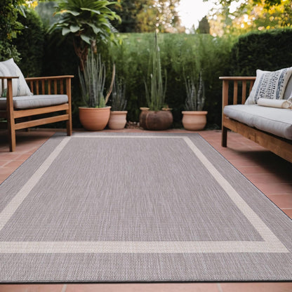 Bordered Outdoor Rug 5x7 Washable Outside Carpet for Indoor Patio Porch Waterproof Easy Cleaning Non Shedding Area Rugs Gray 5 x 7