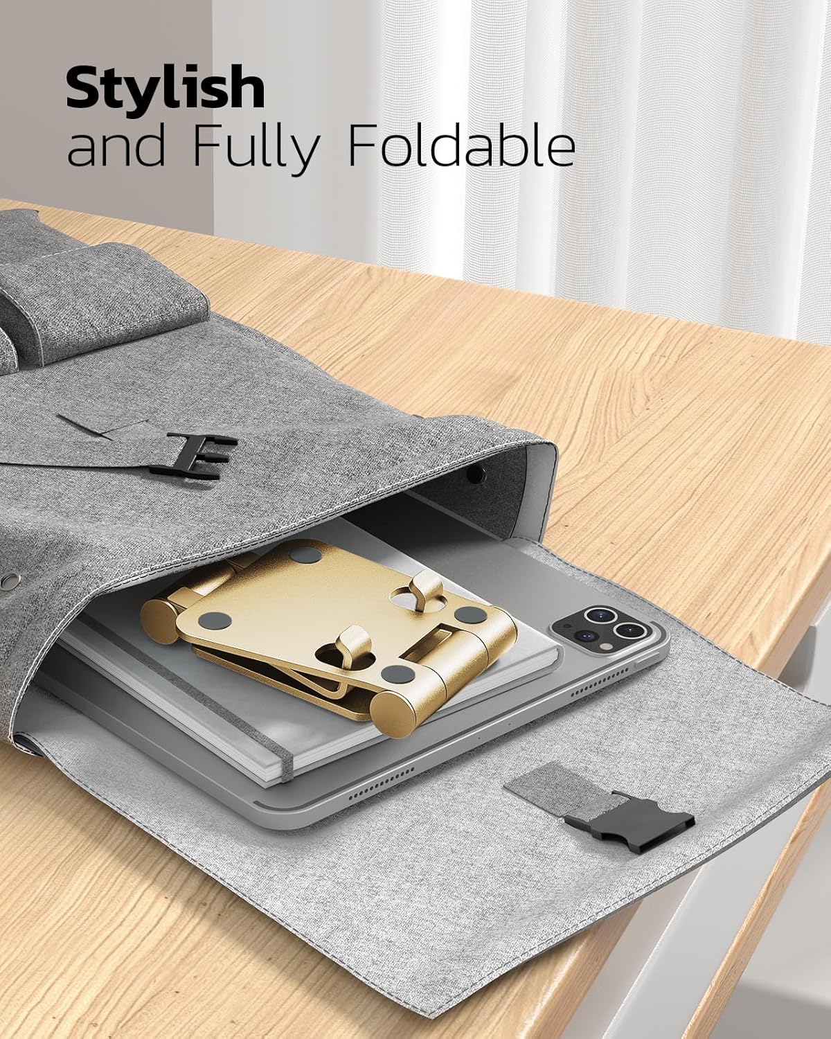 Nulaxy Dual Folding Cell Phone Stand, Fully Adjustable Foldable Desktop Phone Holder Cradle Dock Compatible with Phone 16 15 14 13 12 11 Pro Xs Xs Max Xr X 8, Nintendo Switch, All Phones - Gold
