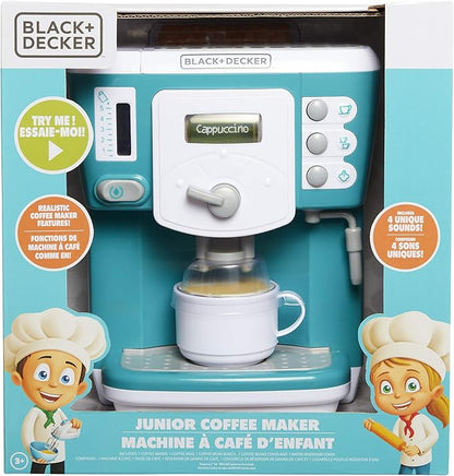 BLACK+DECKER Junior Coffee Maker Role Play Pretend Kitchen Appliance for Kids with Realistic Action, Light and Sound - Plus Toy Coffee Mug for Imaginary Brewing Fun