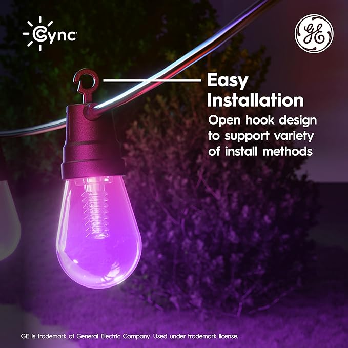 GE Cync Dynamic Effects Smart Cafe Lights, Color Changing Patio String Lights, Compatible with Alexa and Google, 48ft