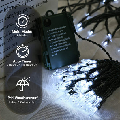 BrizLabs White Christmas Lights, 2 Pack 17.94ft 50 LED Battery Christmas String Lights with Timer, 8 Modes Christmas Tree Lights Indoor Outdoor Christmas Mini Lights for Christmas Tree Wedding Home